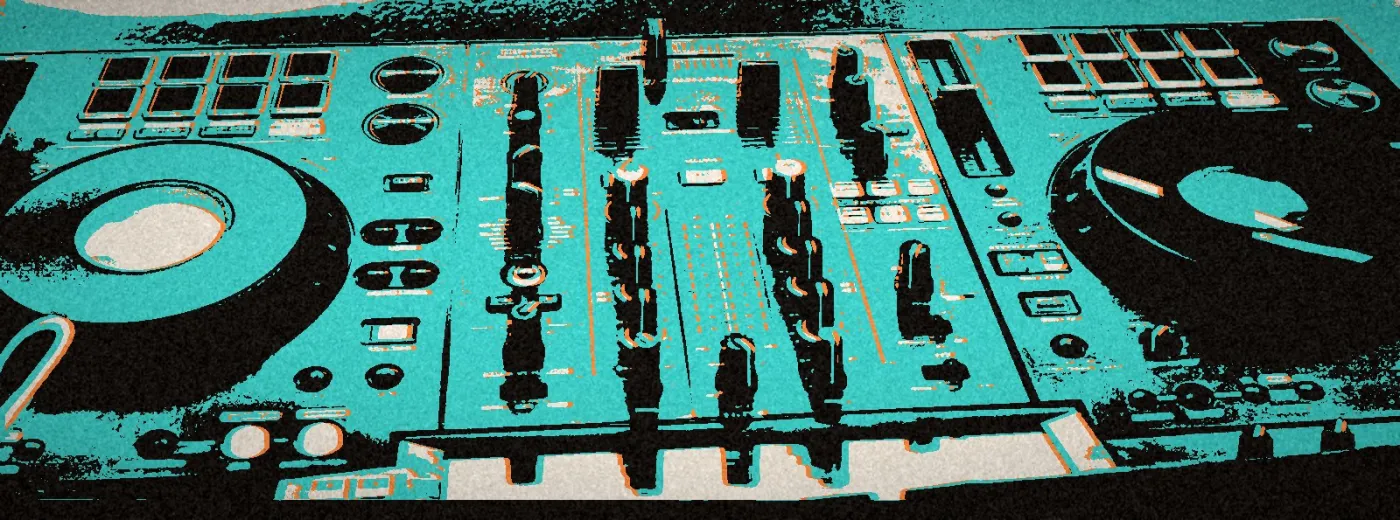 DJ controller as a teal and amber screen print